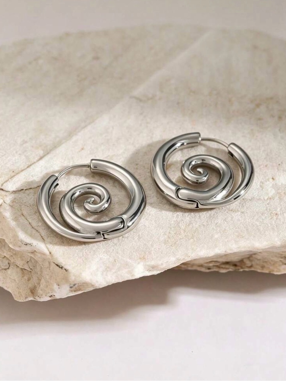 Silver Spiral Hoop Earrings - Women Jewelry
